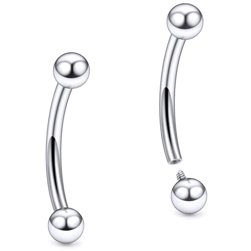 20G 18G 16G 14G 12G 8G 6G 4G 2G Astm F136 Titanium Internal Thread Eyebrow Piercing Jewelry Curved Barbell Vertical Labret Lip Daith Rook Earrings Navel Belly Button Ring Piercing Jewelry - style: 16G, 6MM Length, Ball
