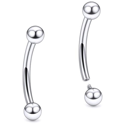 20G 18G 16G 14G 12G 8G 6G 4G 2G Astm F136 Titanium Internal Thread Eyebrow Piercing Jewelry Curved Barbell Vertical Labret Lip Daith Rook Earrings Navel Belly Button Ring Piercing Jewelry - style: 16G, 8MM Length, Ball