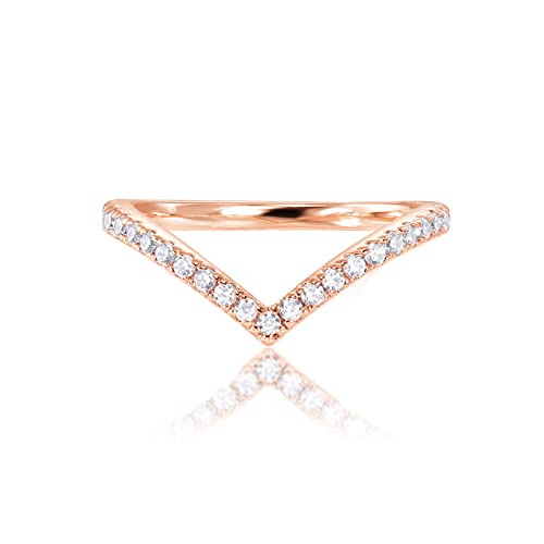 PAVOI 14K Gold Plated Sparkling Cubic Zirconia Wishbone 'V' Ring for Women - color: Rose Gold