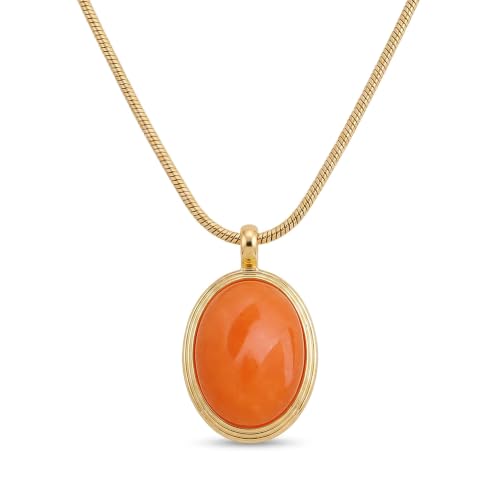 Sonateomber Gold Stone Pendant Necklace for Women, Chunky Statement Dainty Heart Oval Natural Gemstone Dangle Necklaces Wedding Prom Accessories Fashion Jewelry Gift - color: Orange