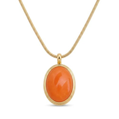 Sonateomber Gold Stone Pendant Necklace for Women, Chunky Statement Dainty Heart Oval Natural Gemstone Dangle Necklaces Wedding Prom Accessories Fashion Jewelry Gift - color: Orange