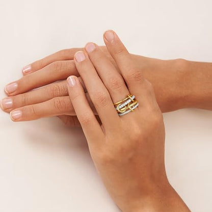 Gold Stackable Rings for Women Non Tarnish, 18k Gold Plated Cubic Zirconia Rings, Exquisite Silver Gold Multi Ring Mixed Metals Stack Jewelry Set Size 6-10 - color: 5PCS, size: 7