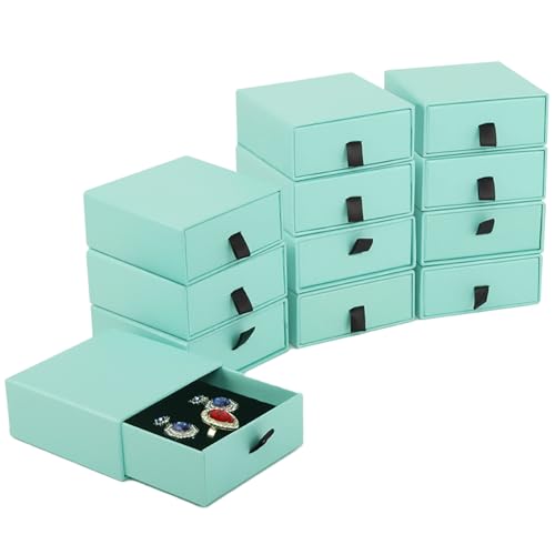 Nsmykhg Jewelry Gift Box Velvet-Lined,12 Pack Compact Drawer Style for Earrings & Rings, Necklace & Bracelet Organizer, 3.93x3.93x1.65 Inches, Stackable Elegant Jewelry Display & Storage Box (Blue) - color: Blue