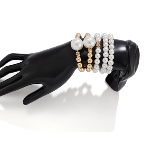 GIGB PBDK Chunky Pearl Bracelets for Women Stackable Gold Pearl Beaded Stretch Bracelets Exaggerated Big Pearl Ball Bracelet Set Trendy Birthday Jewelry Gifts - color: Gold