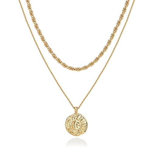PAVOI 14K Gold Plated Layering Necklaces | Stylish Minimalist Design Pendant Necklaces | Bar, Circle, Lotus, Disc, Dog Tag, Horizontal Bar Pendants for Women - style: Moon