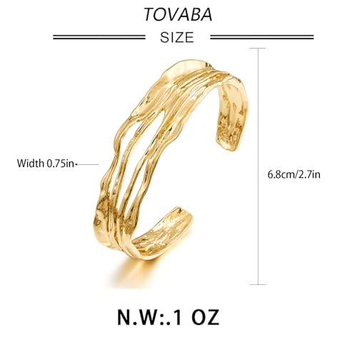 Chunky 14k Gold Cuff Bracelets for Women - Non Tarnish Teardrop Bangle Multi-layer Cross Wire Open Bracelets - color: Golden 16