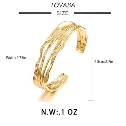 Chunky 14k Gold Cuff Bracelets for Women - Non Tarnish Teardrop Bangle Multi-layer Cross Wire Open Bracelets - color: Golden 16