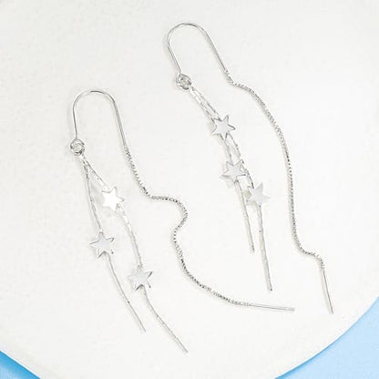 925 Sterling Silver Dangle Earrings with Charms Heart, Water drop, Moon, Star Long Drop Earring for Women Jewelry Gifts Hypoallergenic - color: star triple hanging