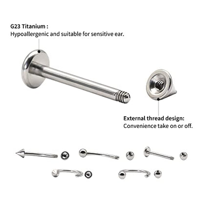 BLISI G23 Solid Titanium Eyebrow Piercing Jewelry, Gold Black Rose Gold Silver Pink Rainbow Eyebrow Rings 16G Curved Barbell,Tiny Vertical Labret Lip Jewelry Rook Piercing Jewelry for Women and Men - color: Silver 1