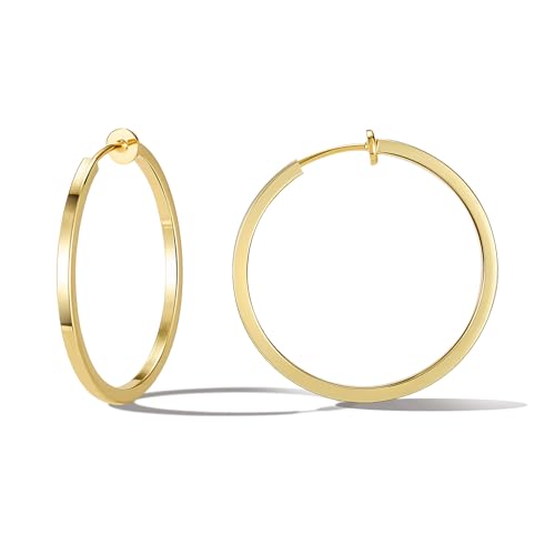 Clip On Hoop Earrings For Women No Piercing Earrrings Spring Hoops for Non-Pierced Ears - color: 3.5cm/1.37"-gold