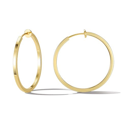 Clip On Hoop Earrings For Women No Piercing Earrrings Spring Hoops for Non-Pierced Ears - color: 3.5cm/1.37"-gold