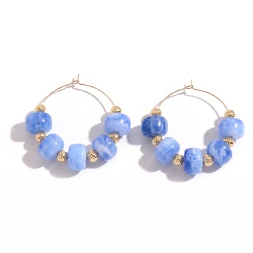 Colorful Beaded Earrings for Women Beaded Hoop Earrings | Chunky Acrylic Resin Boho Statement Drop Earrings Trendy Summer Beach Jewelry Accessories Gifts - color: Blue