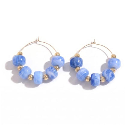 Colorful Beaded Earrings for Women Beaded Hoop Earrings | Chunky Acrylic Resin Boho Statement Drop Earrings Trendy Summer Beach Jewelry Accessories Gifts - color: Blue