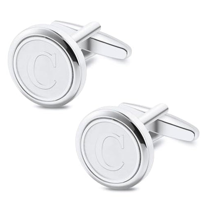 Initial Letter A-Z Cufflinks for Men Silver/Gold/Black Cufflinks 26 Alphabet Letter Copper Cufflinks for Formal Occasions Gifts Anniversary Business Wedding for Bridegroom Groomsmen - size: Silver, style: Initial: C