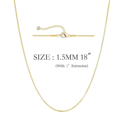 NECOCY 14K Gold Plated Necklaces for Women, Dainty Gold Herringbone Choker Necklace Thin Layered Snake Chain Jewelry for Gifts - color: 1.5MM 18"-GD Herringbone Necklace