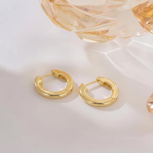 14K Gold Huggie Hoop Earrings for Women - Small Minimalist Earrings - size: 14mm