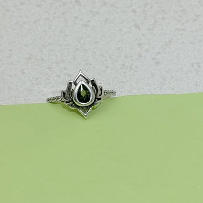 Lotus Ring for Women - Zircon Inlaid Flower Promise Ring - My Trauma Inspirational Statement Floral Jewelry Gift - color: green