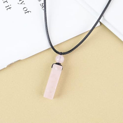 weryerker Natural Gemstone Pendant Necklace for Men, Healing Crystal Pendant, Cuboid Amulet Pendant with Adjustable Wax Rope - color: Rose Quartz