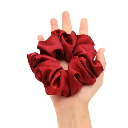 4 PCS Large Satin Silk Scrunchies for Women Big Hair Scrunchies Thick Hair | Black Navy-Blue Red Rose-Red / Stretched 10" Length / No Damage / Gift Box /Diameter: 5 inches / All Hairstyles - color: Black Navy-Blue Red Rose-Red, size: 1 Count (Pack of 4)
