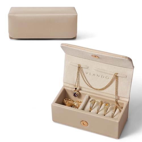 VLANDO Small Travel Jewelry Case, Gifts for Women Mother,Tangle-Free Jewelry Organizer for Rings Earrings Necklaces, Vegan Leather, Magnetic Closure, Gift Ready-Toffee - color: Toffee