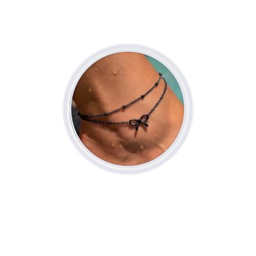 Quietsun Trendy 2 Layers Anklet Bracelets for Women-Waterproof-Adjustable-for General/Big Anklets-Gold/Silver - color: Black