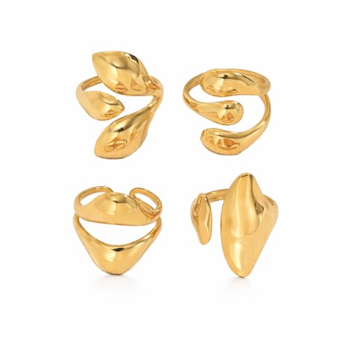 Gold Geometric Open Ring Set for Women, 4Pcs Adjustable Minimalist Rings, Abstract Sculptural Jewelry Set for Daily Wear and Gift - style: 0032-stackable rings 1