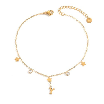 Initial Anklet for Women, 18K Gold Plated Waterproof Ankle Bracelet, Star CZ Letter A-Z Personalized Beach Foot Jewelry - color: Y