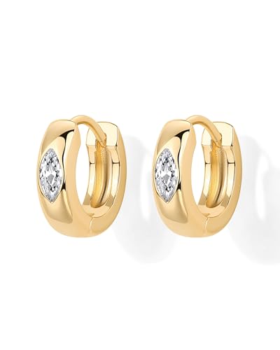PAVOI 14K Gold Plated 925 Sterling Silver Cubic Zirconia Huggie Earrings | U-Shaped Snake Solitaire Small Round Huggie Stud Fashion Hoop Earrings for Women - style: Marquise