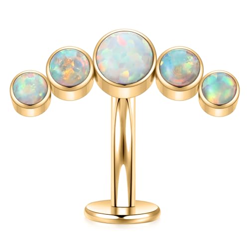 G23 Titanium Belly Jewelry 14G Flat Bottom Floating Belly Button Rings Curved Belly Barbell Navel Ring Belly Piercing 8/10/12/14mm Navel Rings Belly Piercings Jewelry for Women - color: Style5:Gold,5 Round White Opal