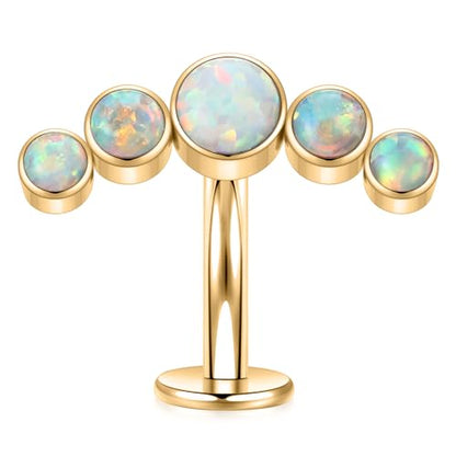 G23 Titanium Belly Jewelry 14G Flat Bottom Floating Belly Button Rings Curved Belly Barbell Navel Ring Belly Piercing 8/10/12/14mm Navel Rings Belly Piercings Jewelry for Women - color: Style5:Gold,5 Round White Opal