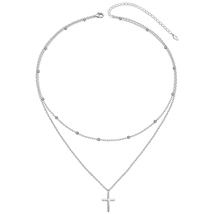 Yearace Choker Necklaces for Women S925 Sterling Silver Sideways Cross/Butterfly/Handcuffs/Infinity Interlocking/Chakra Choker Necklace Dainty Sideways Cross Necklace Jewelry Gift - style: Layered Cross 15.5+13+3''