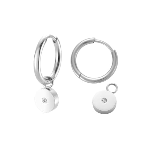Women's Huggie Hoop Earrings with Small Cute Charm - style: Silver Full Moon one CZ