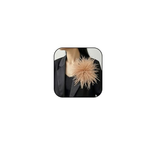 Dainty Feather Flower Brooch Pin for Women Oversized Floral Lapel Pins Elegant Feather Corsage Brooches Suit Clothes Shawl Dress for Wedding Party Banquet Dance Trendy Jewelry 150mm - color: Khaki