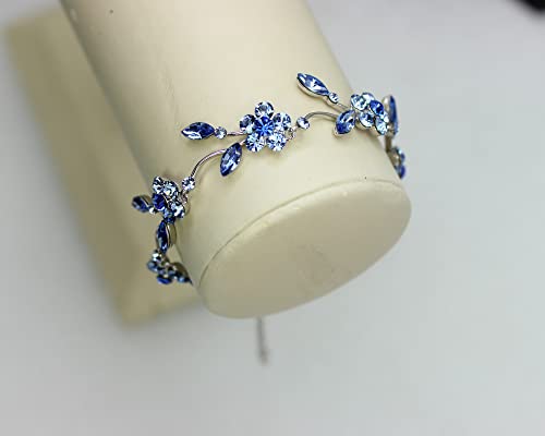 Faship Gorgeous Rhinestone Crystal Floral Necklace Earrings Set - color: Blue / Matching Bracelet