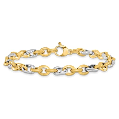 Diamond2Deal 14K Two-tone Gold Polished Fancy Link Chain Bracelet 7.75"