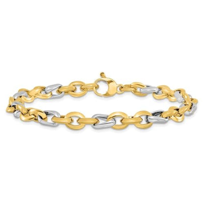 Diamond2Deal 14K Two-tone Gold Polished Fancy Link Chain Bracelet 7.75"