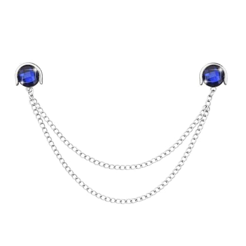 Crystal Rhinestone Brooch Mens Lapel Pins for Shirt Collar Suit Tassel Collar Chains for Shirts Badge Suit Accessories Men Brooch - color: Blue-J