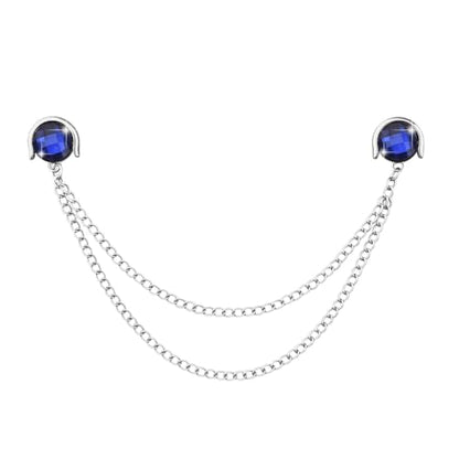 Crystal Rhinestone Brooch Mens Lapel Pins for Shirt Collar Suit Tassel Collar Chains for Shirts Badge Suit Accessories Men Brooch - color: Blue-J