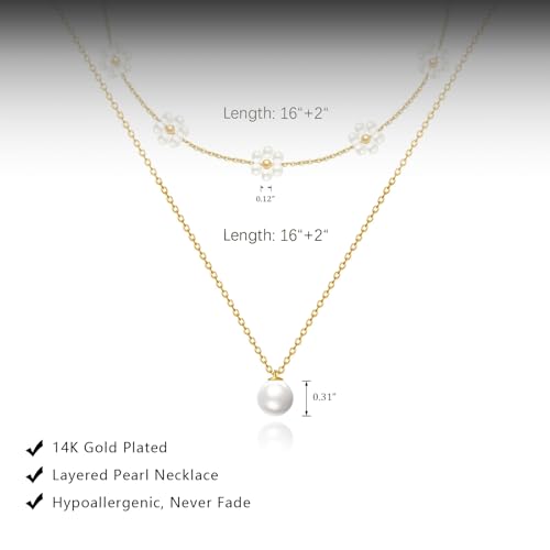HERIER Gold Jewelry Set for Women - Dainty 14K Gold/Silver Plated Pearl Choker Necklace, Drop Earrings & Bracelets - Wedding Trendy Pearl Jewelry Gift - color: Daisy Pearl Set-Gold