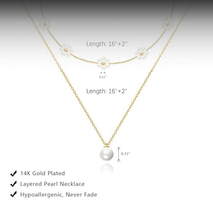 HERIER Gold Jewelry Set for Women - Dainty 14K Gold/Silver Plated Pearl Choker Necklace, Drop Earrings & Bracelets - Wedding Trendy Pearl Jewelry Gift - color: Daisy Pearl Set-Gold