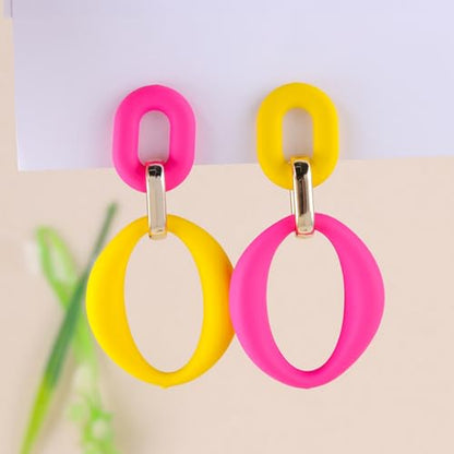 Geometric Square Earrings for Women Lightweight Colorful Color Block Acrylic Chunky Geometric Rectangle Oval Link Chain Statement Earring - style: Yellow Rose Red-O
