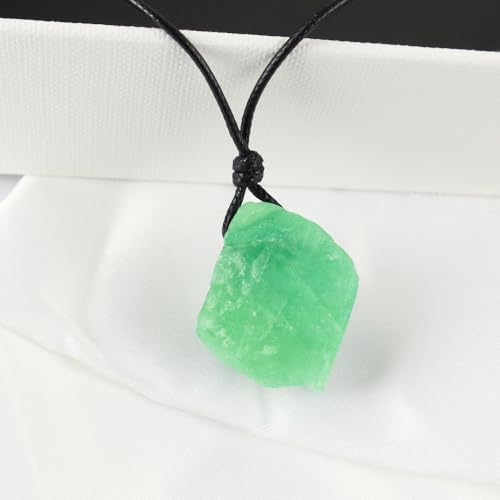FANASY Natural Raw Crystal Necklace for Women Irregular Stone Necklaces Spiritual Gemstone Pendant with Adjustable Rope - color: Fluorite