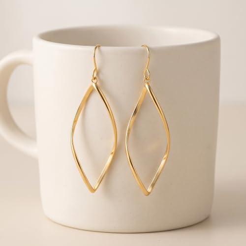 SPOINT 14K Gold Hoop Earrings for Women Gold Dangle Earrings for Women | Twisted Gold Hoop Earrings Rhombic 14K Gold Hoop Earrings Infinity Hanging Gold Dangle Drop Earrings for Women 25mm