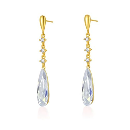 VONSSY Austrian Crystal Teardrop Drop Dangle Earrings Gold Plated Silver Post Zircon Gemstone Jewelry Gift for Woman Girlfriend Mom Wife - color: White