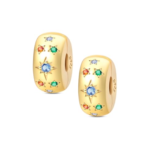 Gold Clip Stopper Charms for Pandora Bracelets Spacers Bead Charms Packs Jewelry Gift for Women - color: Colourful Starlight-2 Packs