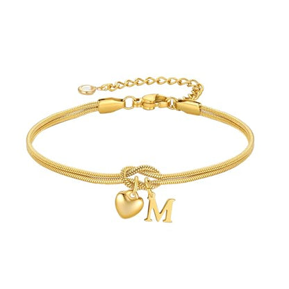 M MOOHAM Initial Knot Bracelets for Women - Gifts for Kids Girls, 18K Gold Plated Letter Bracelets for Women Teen Girls, Dainty Knot Bracelet Jewelry Womens Bridesmaid Birthday Gifts - color: M
