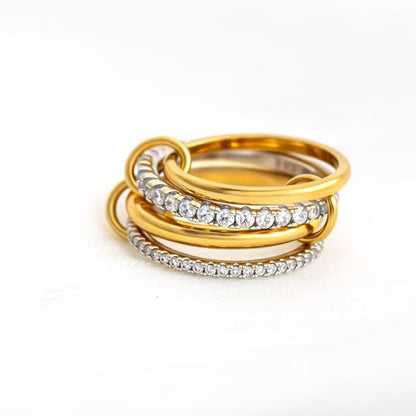 Gold Stackable Rings for Women Non Tarnish, 18k Gold Plated Cubic Zirconia Rings, Silver Gold Multi Ring Mixed Metals Stack Rings Set - color: Two tone, size: 9