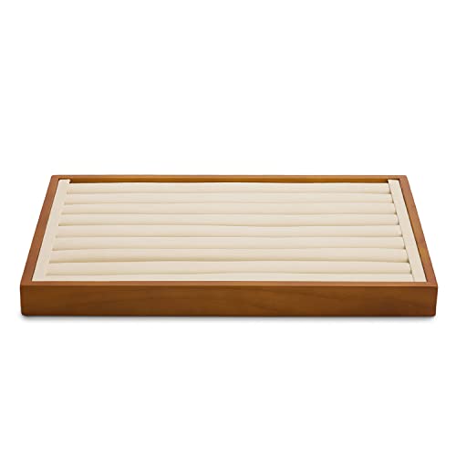Oirlv 8 Line Wood Ring Storage Tray Jewelry Drawer Organizer Showcase Ring Earrings Display Holder(Creamy-white) | Stackable Design,Jewelry Earrings and Rings Organizing and Presentinge Legantly on Dressers&in Dresser,Display for vendors - color: Creamy-w