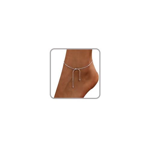 Gold Anklet for Women Adjustable Slider Ankle Bracelet Dainty Snake Chain Foot Jewelry Waterproof Summer Beach Anklets Gifts - color: Silver