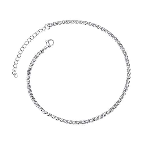 ChainsPro Resizable Anklet Chain for Women Men, Figaro/Wheat/Twist Rope/Cuban Foot Bracelet-Strong with Good Clasp-18K Gold Plated(Send Gift Box) - color: 10:wheat-Stainless
